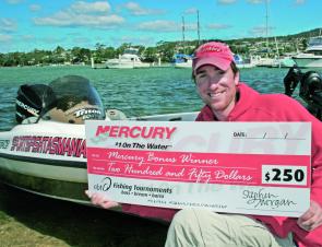Champion boater, Patrick Sullivan, added the Mercury bonus to his first place winners cheque.